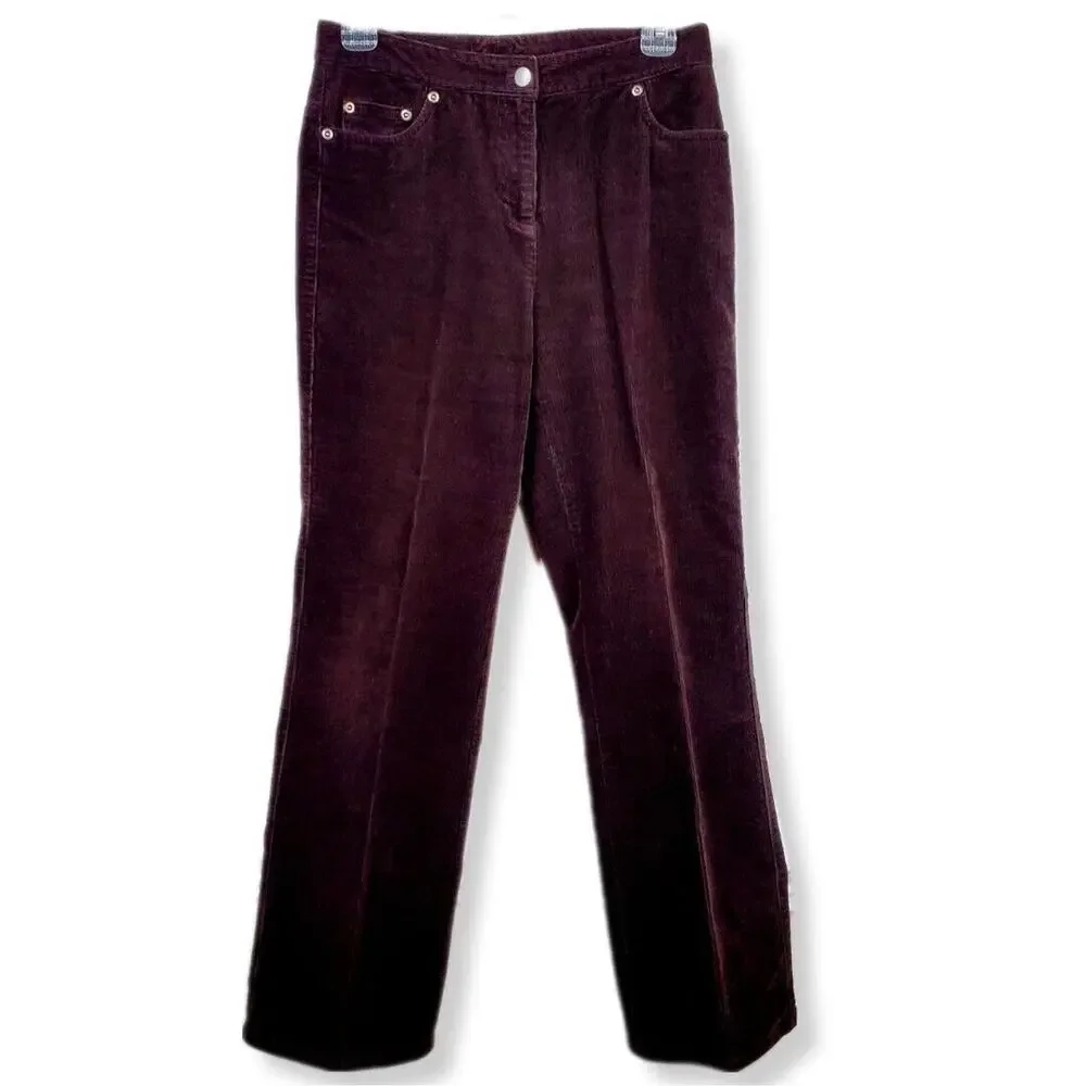 Women 90s Y2K Brown Straight Leg Fine Corduroy Pant 4P Country Fall Cabincore
